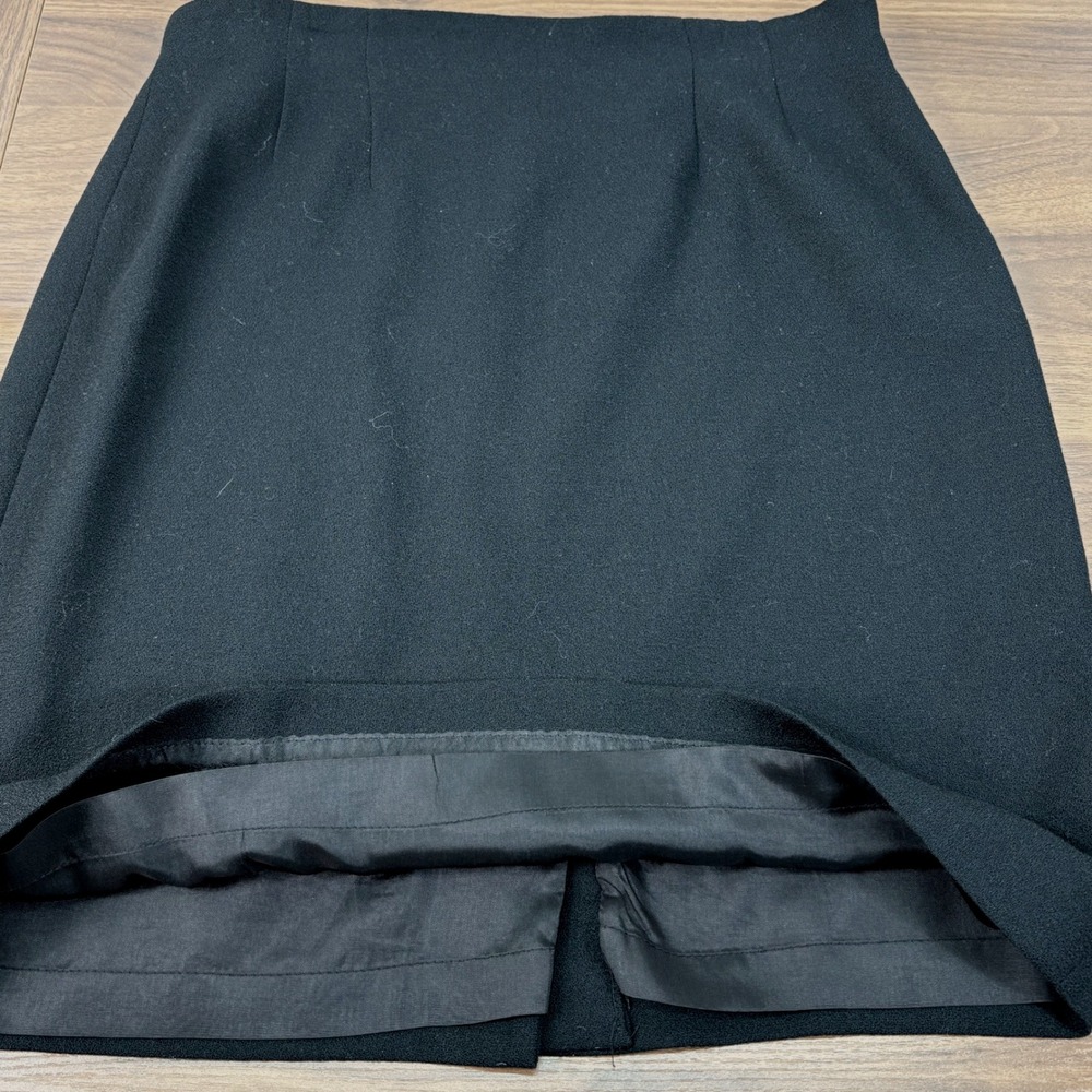 Chaus Petite Black 100% Worsted Wool Pencil Skirt 14P Minimalist Lined Office - Picture 3 of 9
